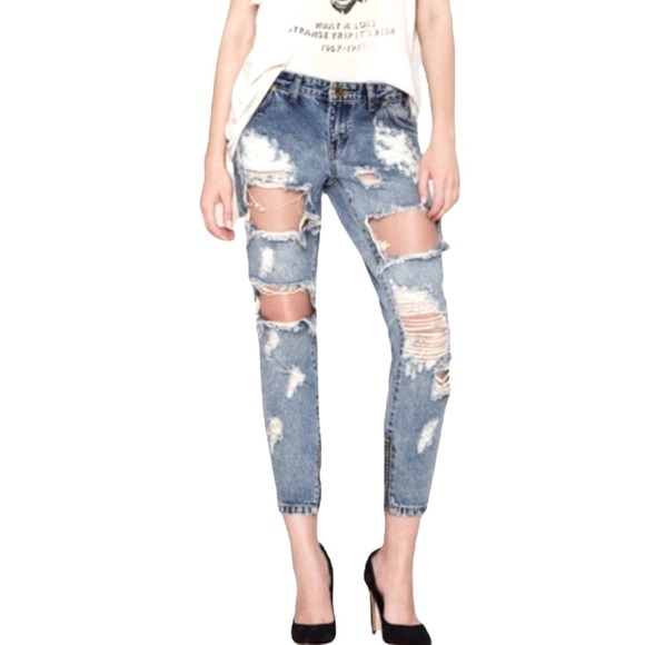 ONE TEASPOON Trashed Free Birds Low Waist Short Rise Rigid Skinny Jeans Size 29 - Picture 1 of 15